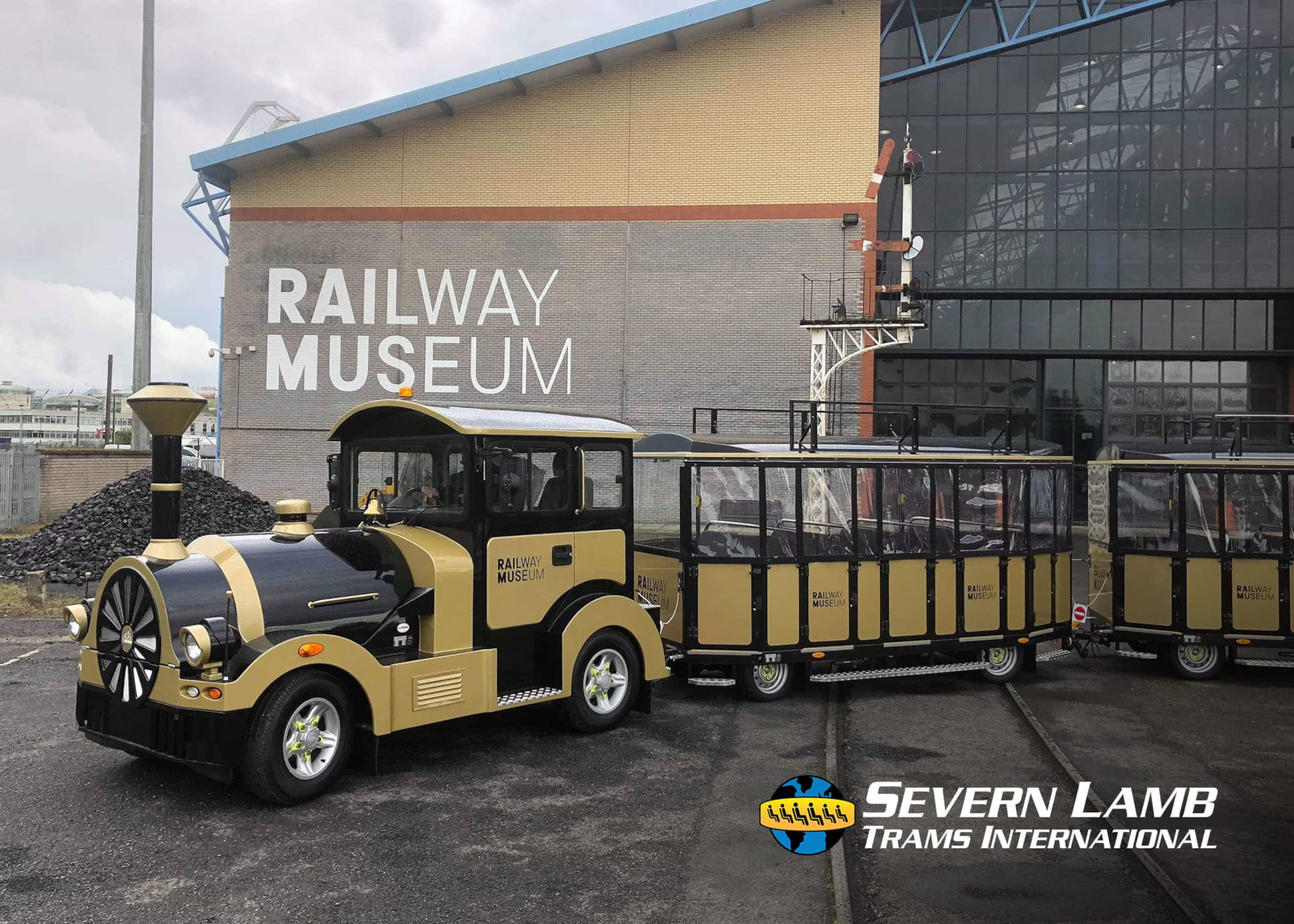 Severn Lamb road train at the National Railway Museum, fitted with EasyGuide audio commentary for visitor tours